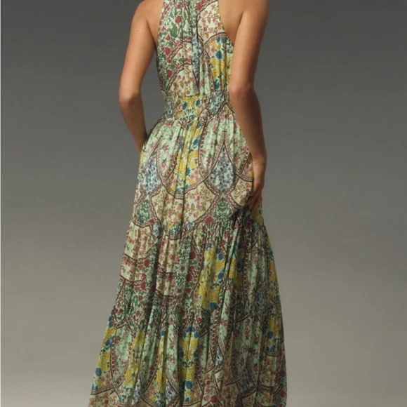 2xHP!! NWT Anthropologie Somerset Maxi Halter Edition Green Floral Motif Large - Picture 4 of 7